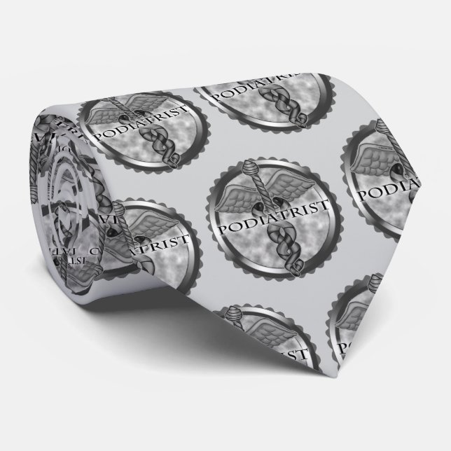 Silver Podiatrist Caduceus Neck Tie (Rolled)