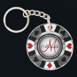 Silver Poker Chip Design - Monogram Keychain<br><div class="desc">📌PLEASE READ!! Monogram Faux Silver, Black and Red Poker Chip design keychain ready for you to personalize. 📌If you need further customization, please click the "Click to Customize further" or "Customize or Edit Design" button and use our design tool to resize, rotate, change text color, add text and so much...</div>