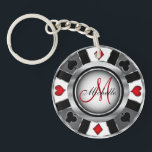Silver Poker Chip Design - Monogram Keychain<br><div class="desc">📌PLEASE READ!! Monogram Faux Silver, Black and Red Poker Chip design keychain ready for you to personalize. 📌If you need further customization, please click the "Click to Customize further" or "Customize or Edit Design" button and use our design tool to resize, rotate, change text color, add text and so much...</div>