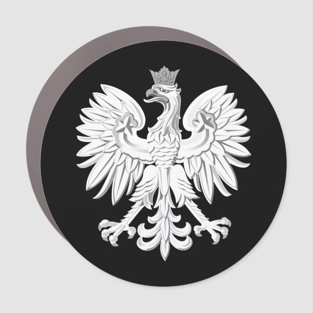 Silver Polish eagle with ceown  car magnet (Front)