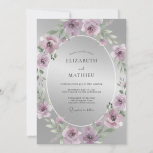 Silver Polished Mauve Wedding Invitation