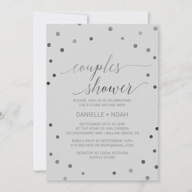 Silver Polka Dots Couples Shower Invitation (Front)