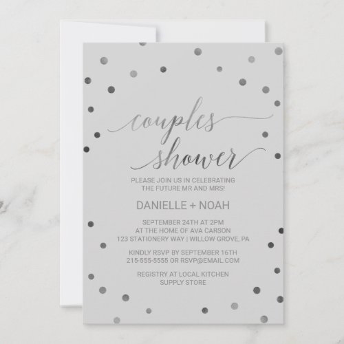 Silver Polka Dots Couples Shower Invitation