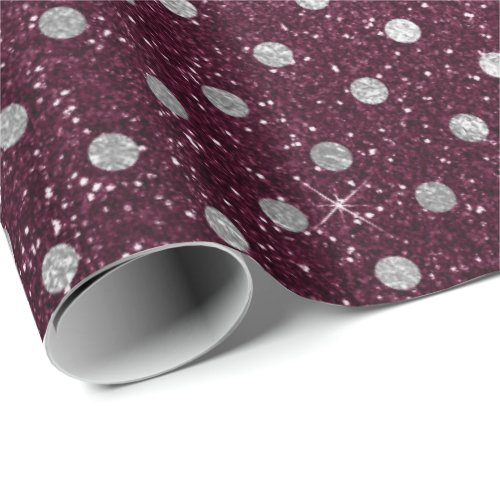 Silver Polka Dots Gray Glitter Beetroot Burgundy Wrapping Paper