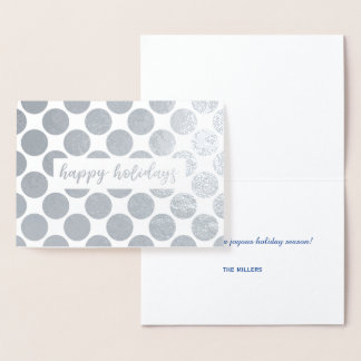 Silver Polka Dots Happy Holidays Script Foil Card