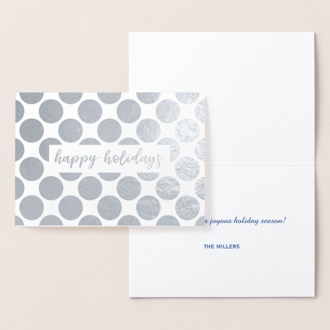 Silver Polka Dots Happy Holidays Script Foil Card (Display)