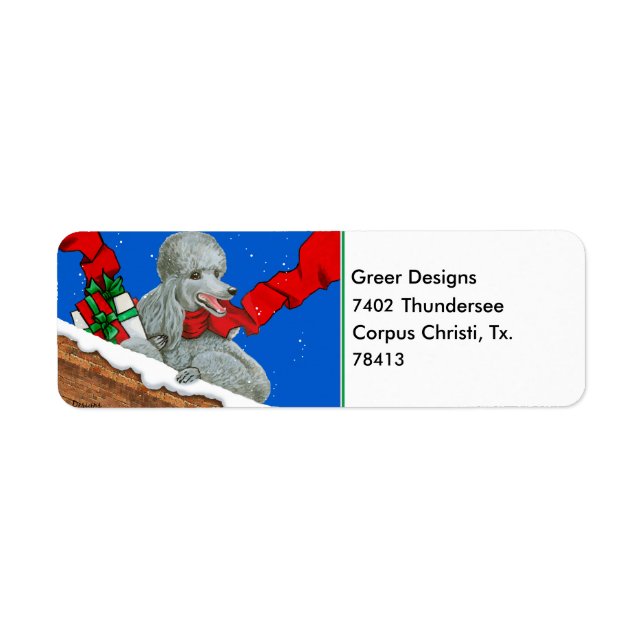 Silver Poodle Christmas Labels Stickers Tags (Front)