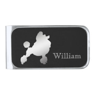 Silver Poodle Personalized Finish Money Clip