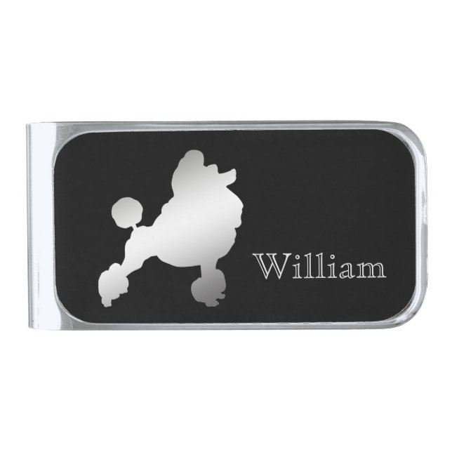 Silver Poodle Personalized Finish Money Clip (Front)