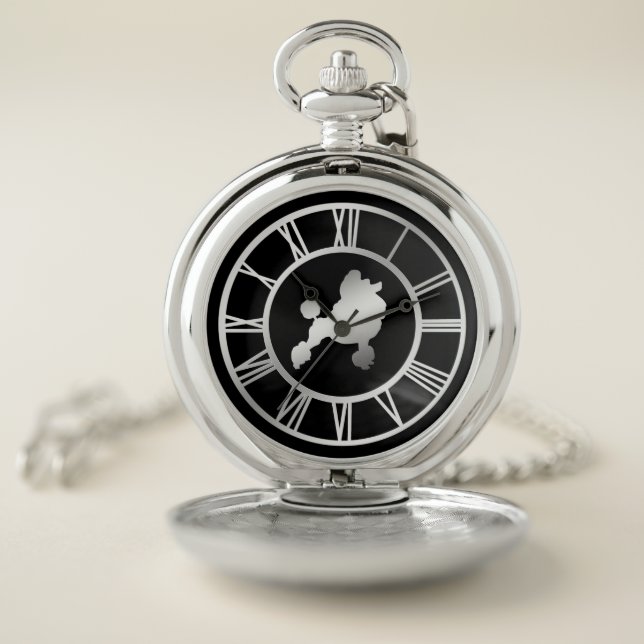 Silver Poodle Roman Numeral Pocket Watch (Inside)