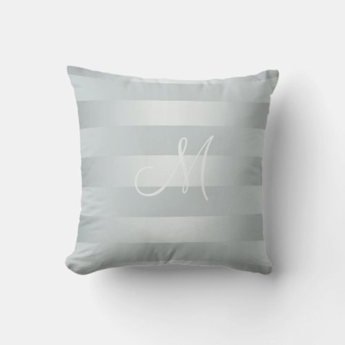 Silver Powder Blue Grey Striped Pillow