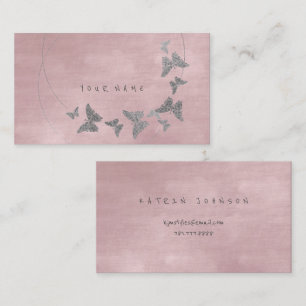 Silver Powder Blush Ballet Pink Butterfly Vip Business Card
