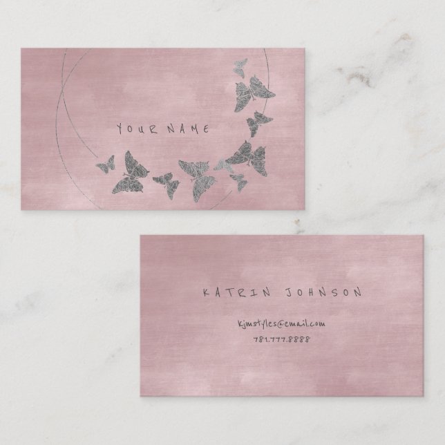 Silver Powder Blush Ballet Pink Butterfly Vip Business Card (Front/Back)