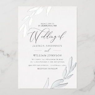 Silver Pressed Foil Leaf Supremely Elegant Wedding Invitation