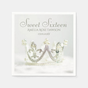 Silver Princess Crown Sweet Sixteen Party Decor Napkins