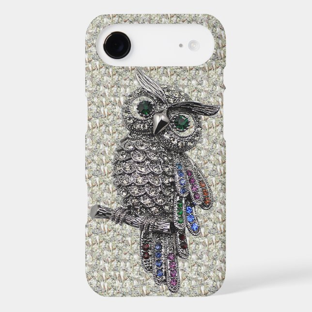 Silver Printed Image Owl & Jewels on Diamonds Case-Mate iPhone Case (Back)