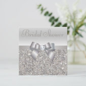Silver Printed Sequins Bow & Diamond Bridal Shower Invitation (Standing Front)