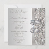 Silver Printed Sequins Bow & Diamond Bridal Shower Invitation (Back)
