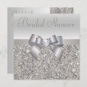 Silver Printed Sequins Bow & Diamond Bridal Shower Invitation (Front/Back)