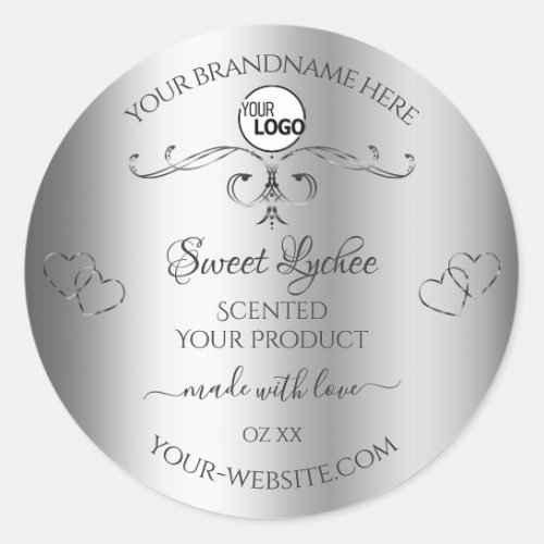 Silver Product Labels Ornate Cute Hearts with Logo