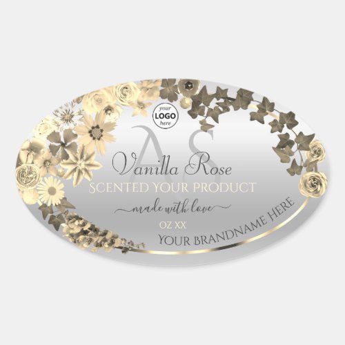 Silver Product Labels Sepia Flowers Monogram Logo