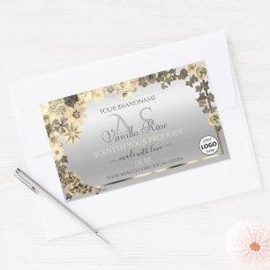 Silver Product Labels Sepia Flowers Monogram Logo