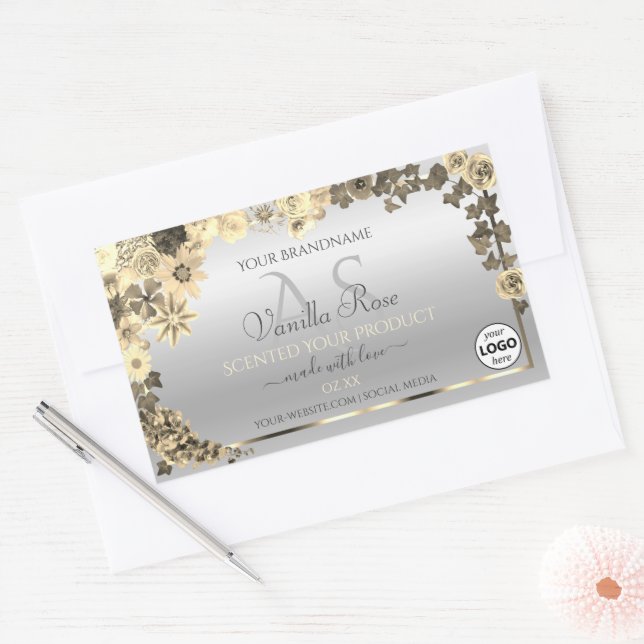 Silver Product Labels Sepia Flowers Monogram Logo (Envelope)