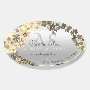 Silver Product Labels Sepia Flowers with Monogram