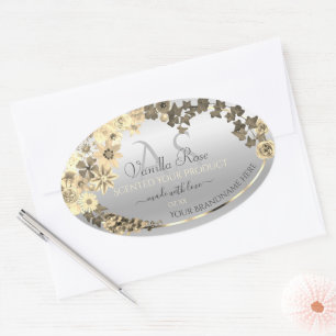 Silver Product Labels Sepia Flowers with Monogram