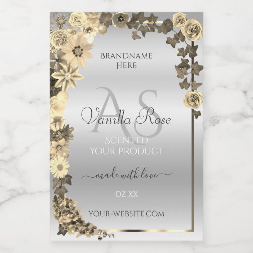 Silver Product Labels Sepia Flowers with Monogram