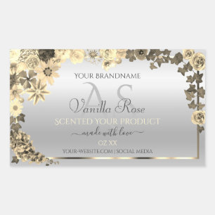 Silver Product Labels Sepia Flowers with Monogram