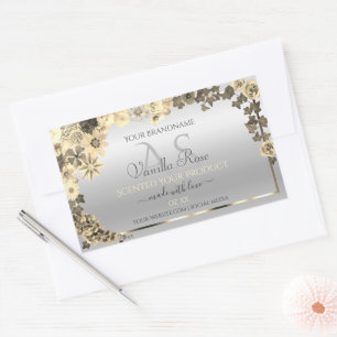 Silver Product Labels Sepia Flowers with Monogram