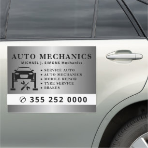 Silver professional auto repair mechanic service car magnet