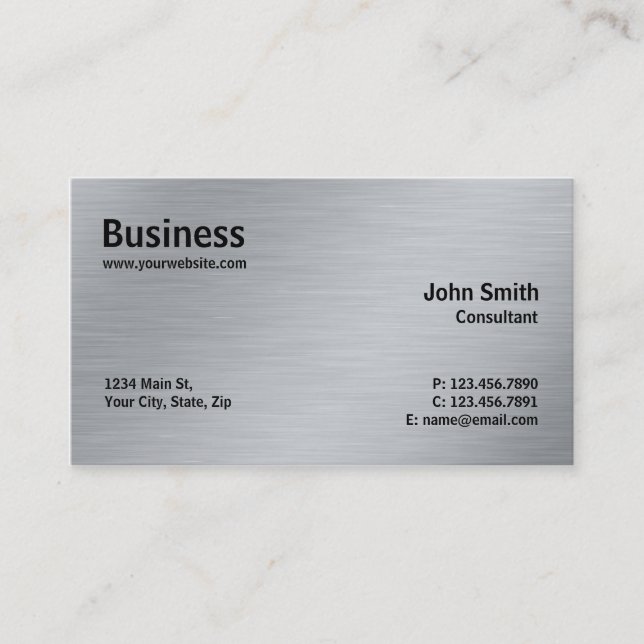 Silver Professional Elegant Metal Modern Plain Business Card (Front)