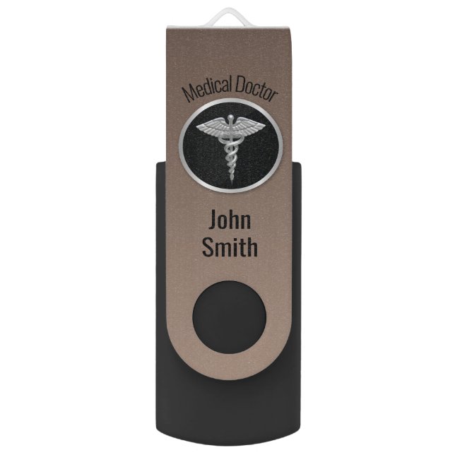 Silver Professional Medical Caduceus Flash Drive (Front Vertical)