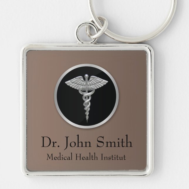 Silver Professional Medical Caduceus Keychain (Front)