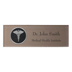 Silver Professional Medical Caduceus - Name Tag