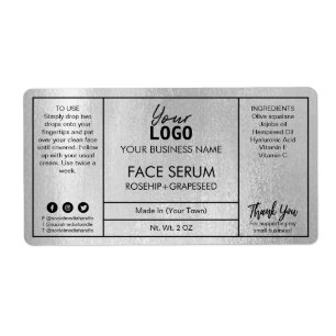 Silver Professional Modern Face Serum Label