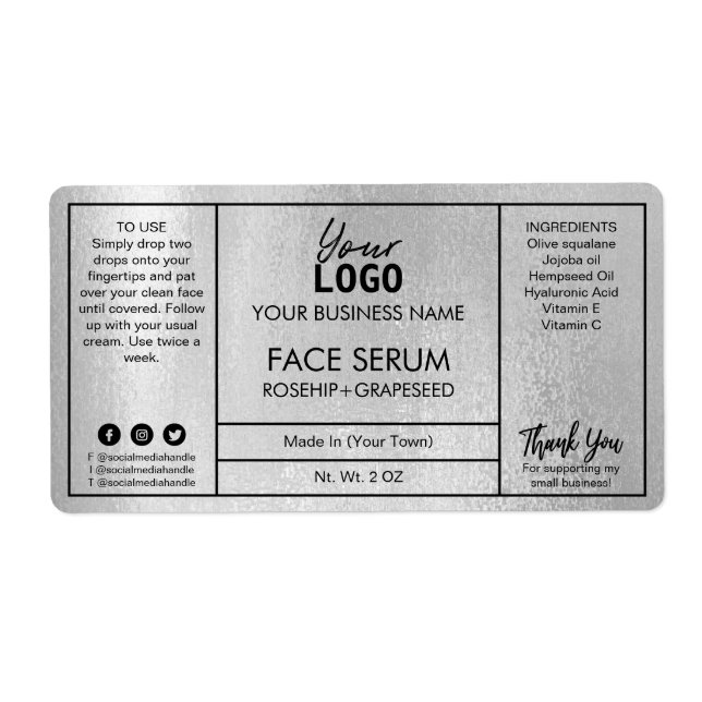 Silver Professional Modern Face Serum Label (Front)