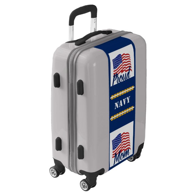 Silver - Proud Navy Mom Suitcase (Rotated Left)