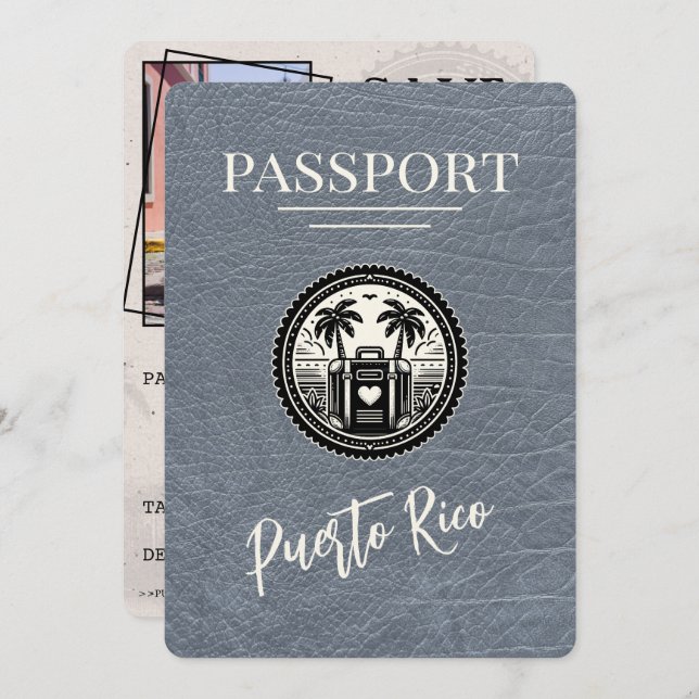 Silver Puerto Rico Passport Save The Date (Front/Back)