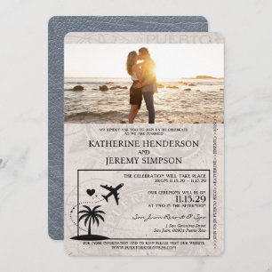 Silver Puerto Rico Passport Wedding Invitation