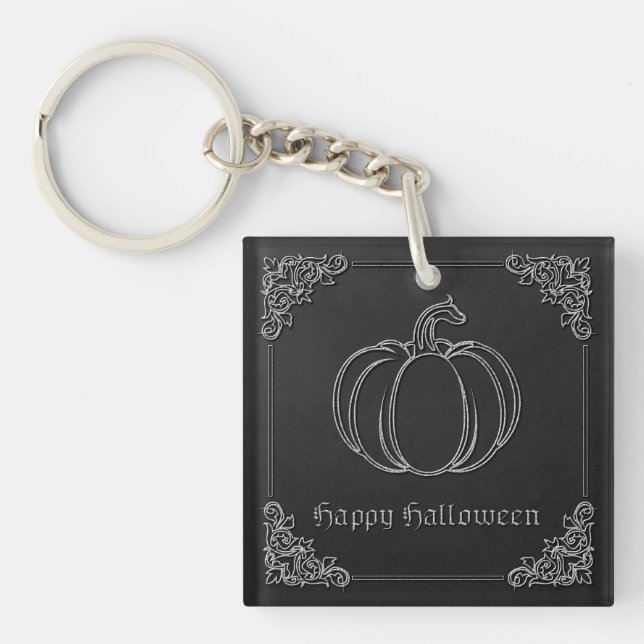 Silver Pumpkin Halloween Keychain (Front)