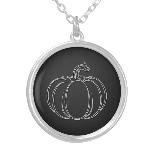 Silver Pumpkin Halloween Plated Necklace (Front)