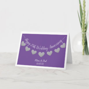 Silver & purple 25th wedding anniversary mum & dad card