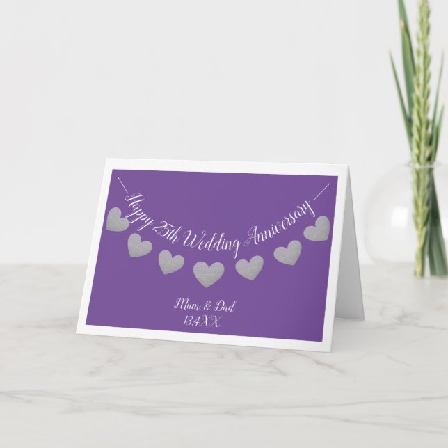 Silver & purple 25th wedding anniversary mum & dad card (Front)