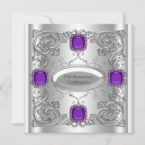 Silver Purple 25th Wedding Anniversary Party Personalized Invitation