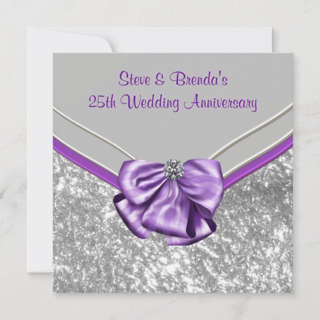 Silver Purple 25th Wedding Anniversary Party Invitation (Front)