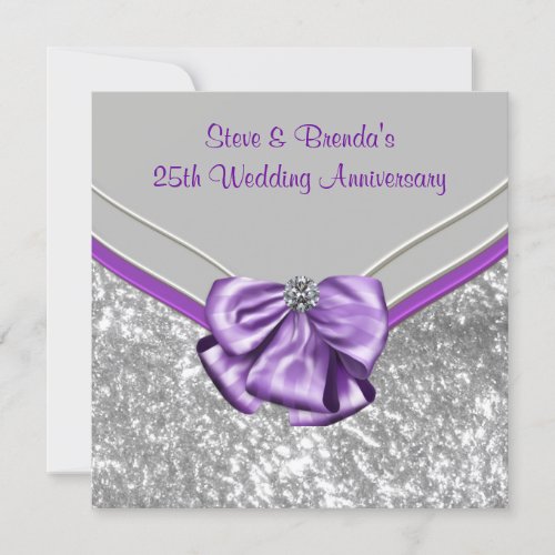 Silver Purple 25th Wedding Anniversary Party Invites