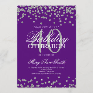 Silver Purple 40th Birthday Party Glitter Confetti Invitation